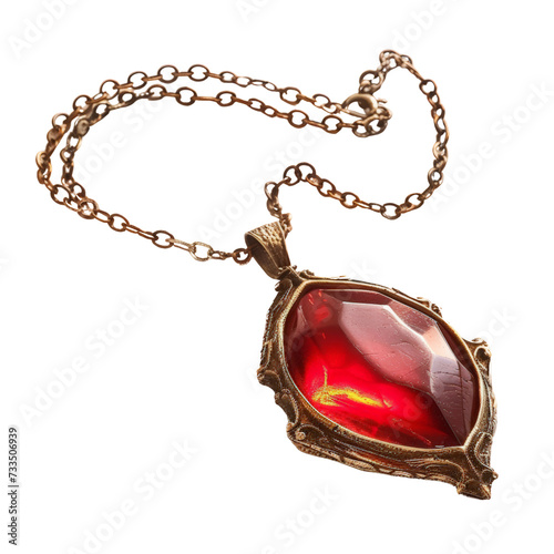 Necklace pendant with ruby isolated on transparent background, cut out, png photo