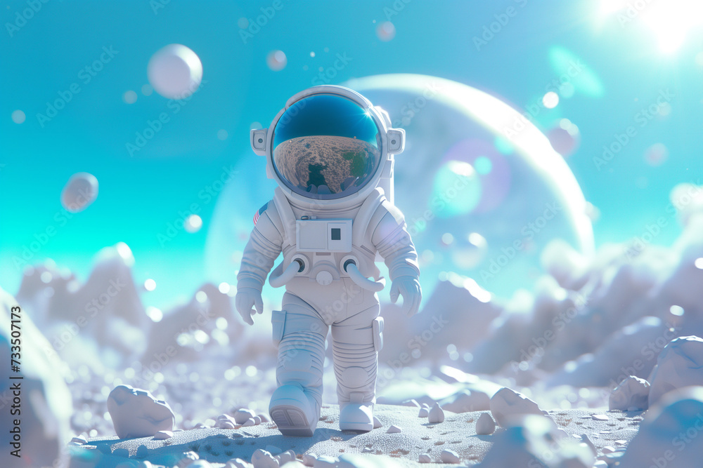Space Explorer: An Astronaut in a Protective Suit Floats Through the Vastness of Space Space Explorer: An Astronaut in a Protective Suit Floats Through the Vastness of Space