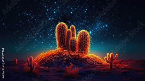Cactus in the desert with a starry sky. photo