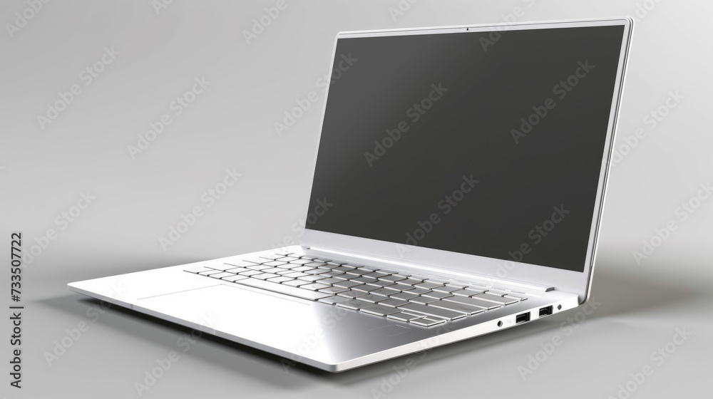 White laptop on a grey background. White laptop on a grey background.