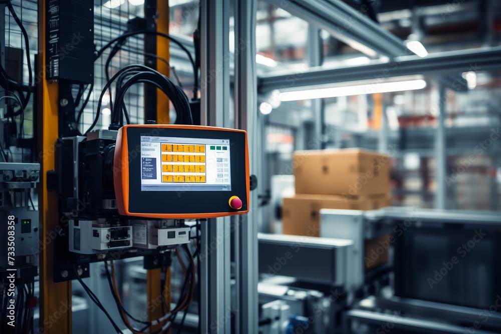 A Detailed View of an RFID Antenna in an Industrial Setting, Surrounded by Various Technological Equipment and Machinery