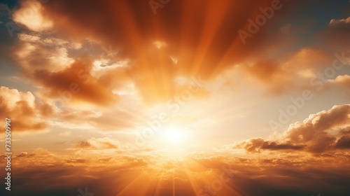 Dramatic sky as the sun sets  casting radiant beams of light through the clouds  Easter background
