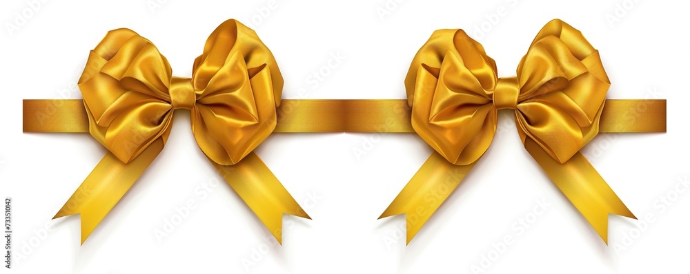 yellow ribbon isolated on clean white background. Birthday, Christmas and New Year gift decorations