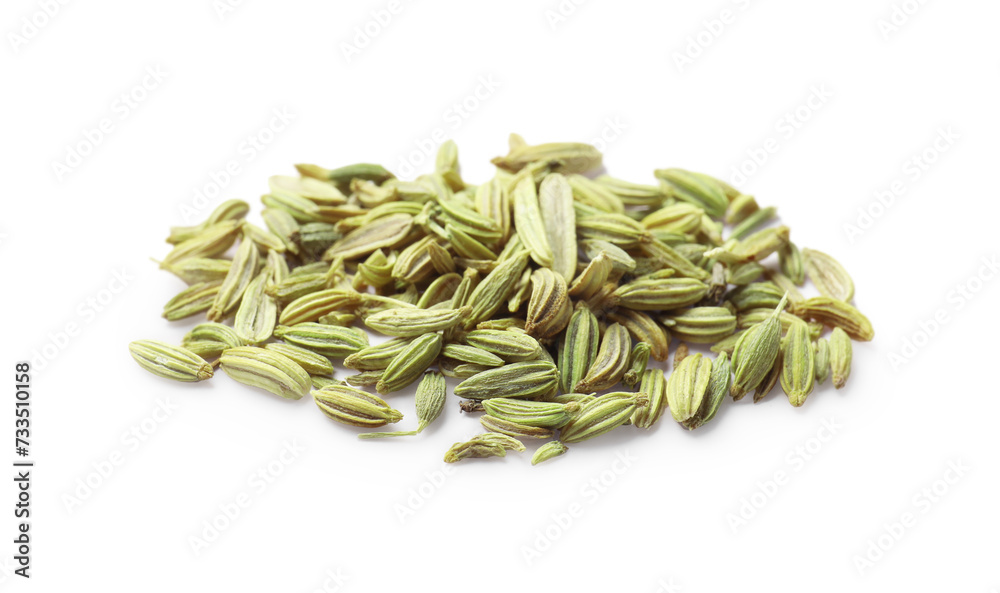 Pile of dry fennel seeds isolated on white Pile of dry fennel seeds isolated on white