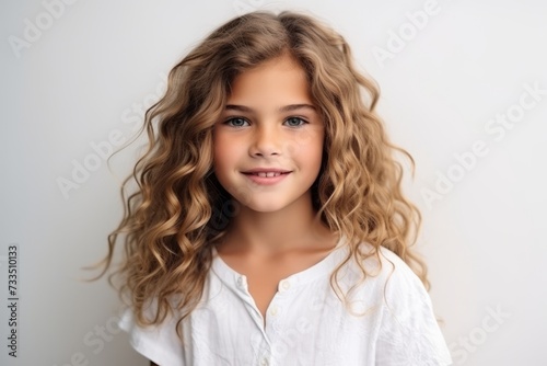 Portrait of a beautiful little girl with long wavy hair.