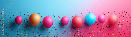 Brightly colored balloons with sparkling confetti on a gradient background  evoking festive celebration and joy. Perfect for simple poster layouts.