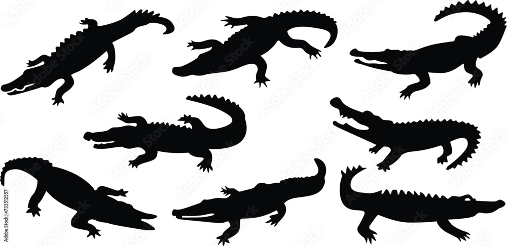 Crocodile silhouettes set. Vector illustration Crocodile silhouettes set. Vector illustration