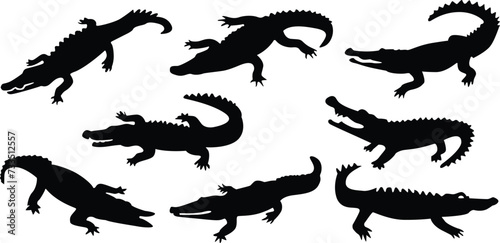 Crocodile silhouettes set. Vector illustration