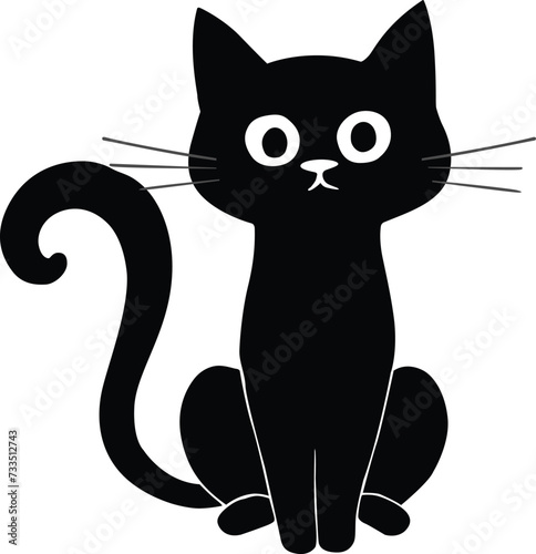 Black cat silhouette vector. Black and white cat isolated.