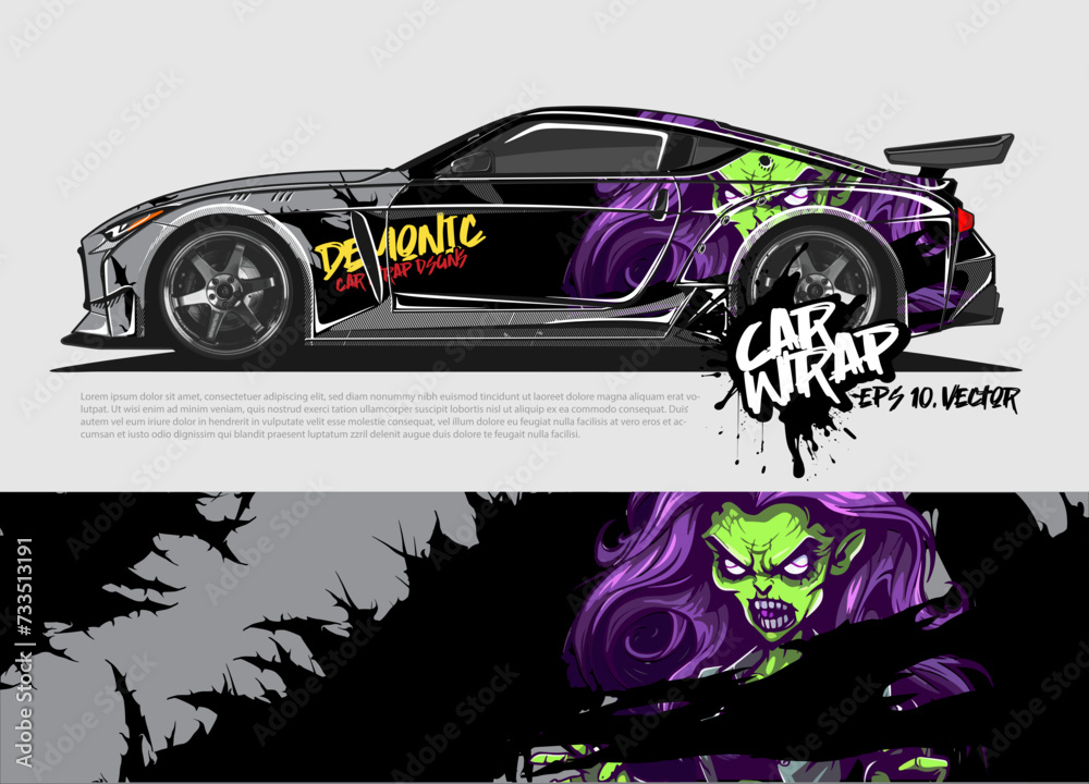 Fototapeta premium car livery design vector. abstract race style background with Zombie concept for vehicle vinyl sticker wrap