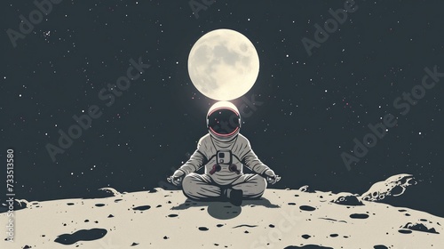 A whimsical depiction of an astronaut peacefully meditating on the moon photo