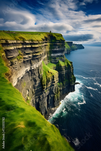 Exquisite Image Depicting the Edge of a Scenic Cliff Bordering a Calm Blue Sea under and Enchanting Sky