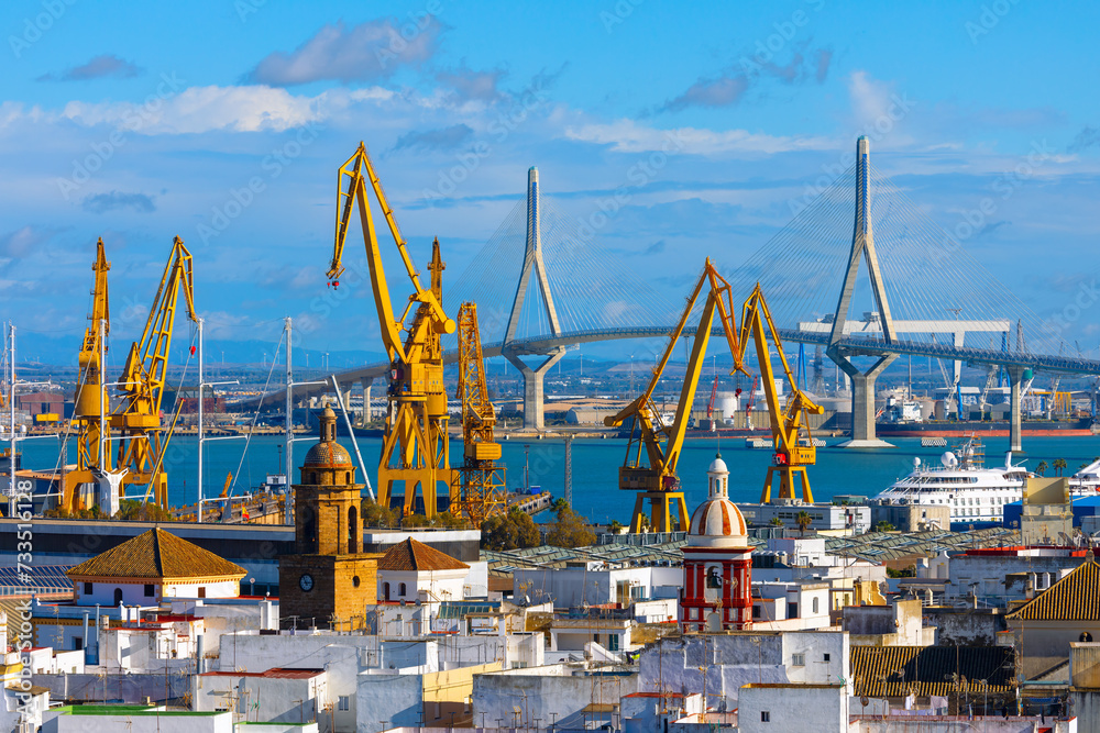 View of city and port in Cadiz, Andalusia Spain 