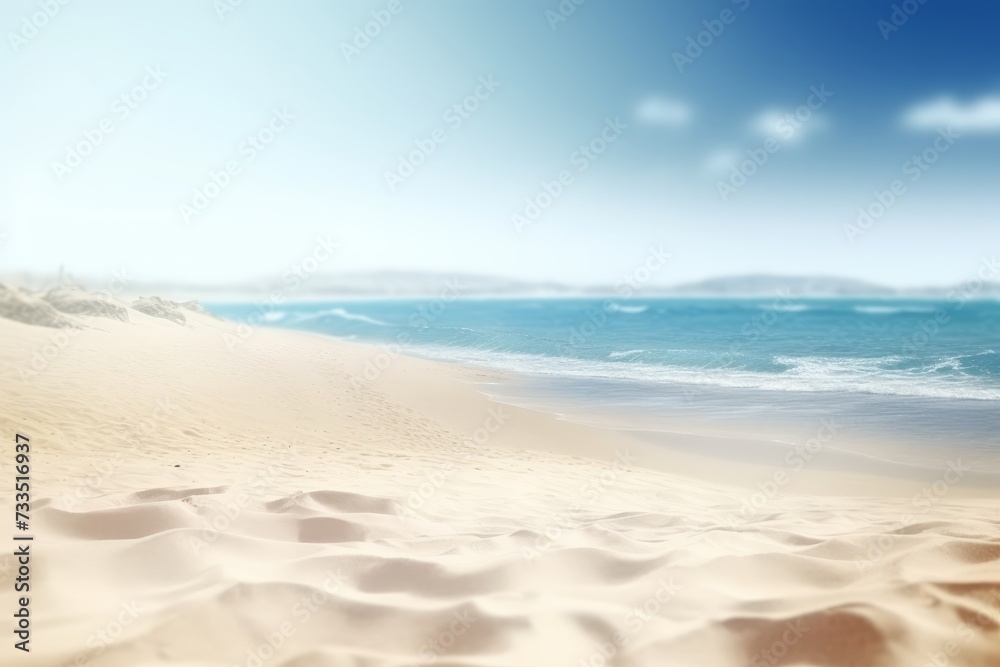Sunny Sand Beach in cloudy blue sky and blue water