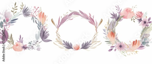 Watercolor wreath with flowers and leaves on a white background. © Riz