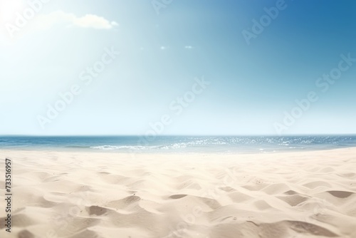 Sunny Sand Beach in cloudy blue sky and blue water