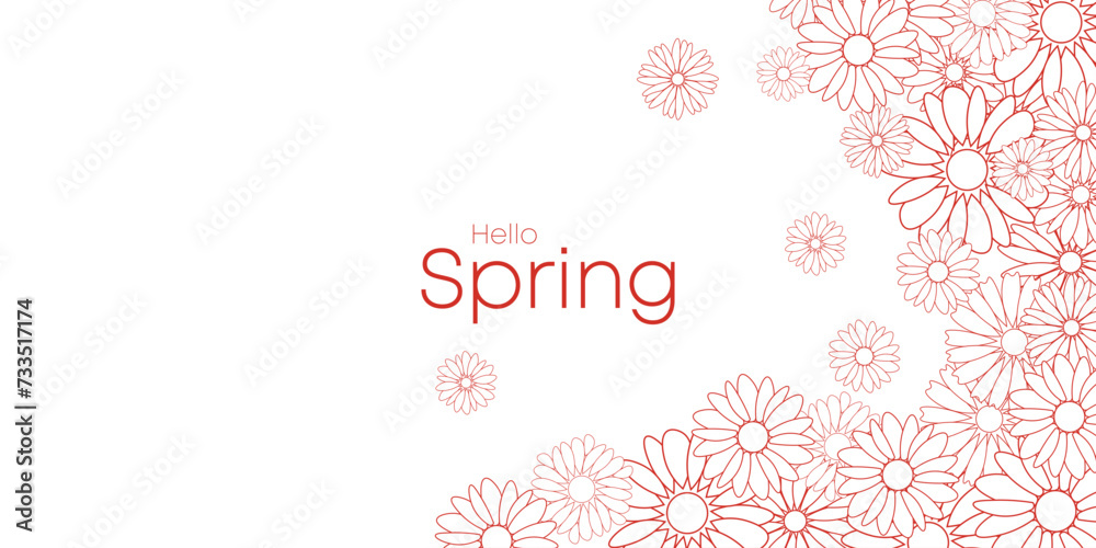 Vector background with floral line art design with a spring theme,greeting card.