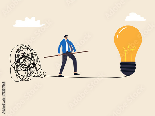 Smart businessman in a line of chaos, always thinking in balance to get ideas and solve problems