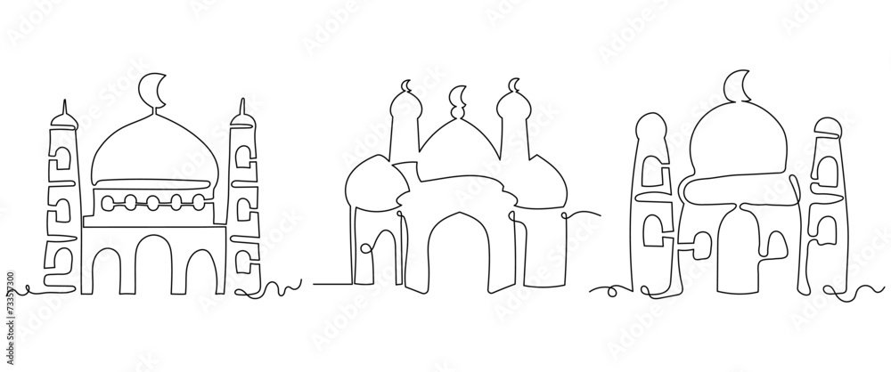 Mosque Illustration Continuous Line Drawing Style. Ramadan Kareem Collections Element For Design