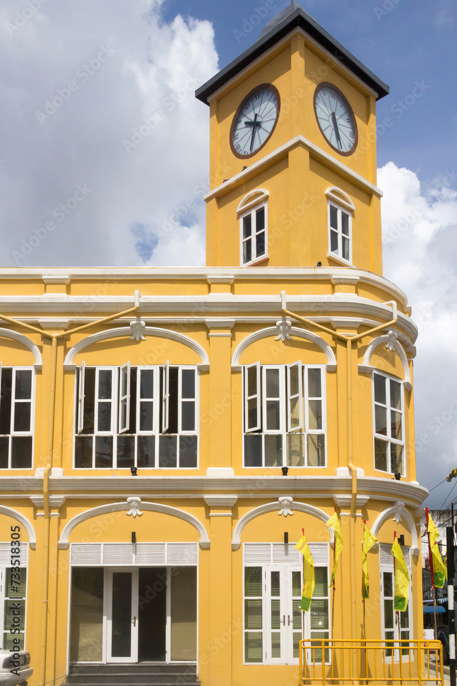 The newly restored former police station on the corner of Phang Nga road and Phuket road in old Phuket Town, Thailand