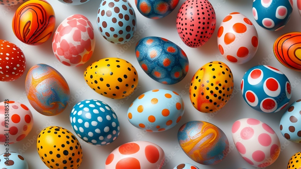 Vibrant and Colorful Abstract Scattered Painted Easter Eggs Background