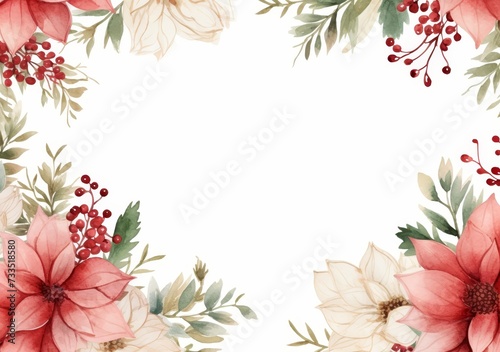 Abstract watercolor red and white flowers blooming with leaves pattern background
