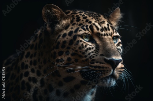 Close up of Leopard isolated on black background. © Riz