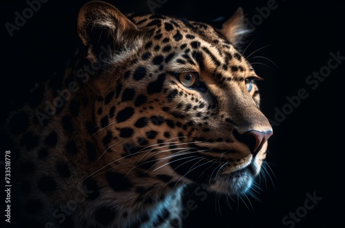 Close up of Leopard isolated on black background. © Riz
