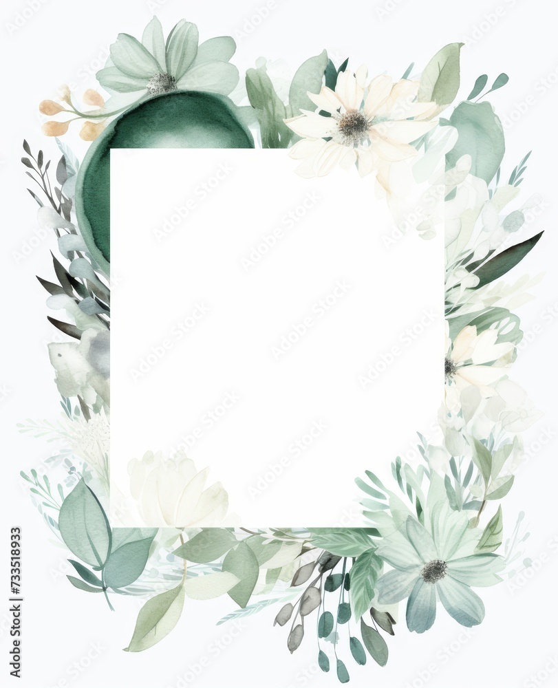 Naklejka premium Abstract watercolor floral border with leaf pattern background