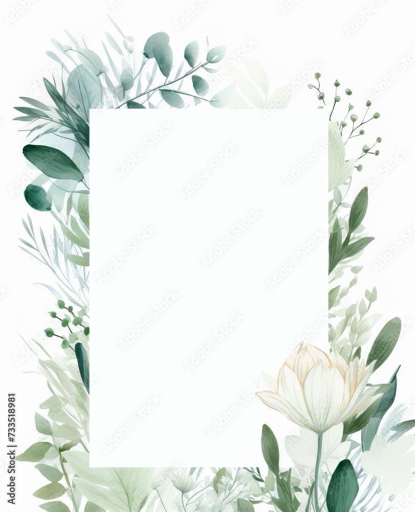 Obraz premium Abstract watercolor floral border with leaf pattern background