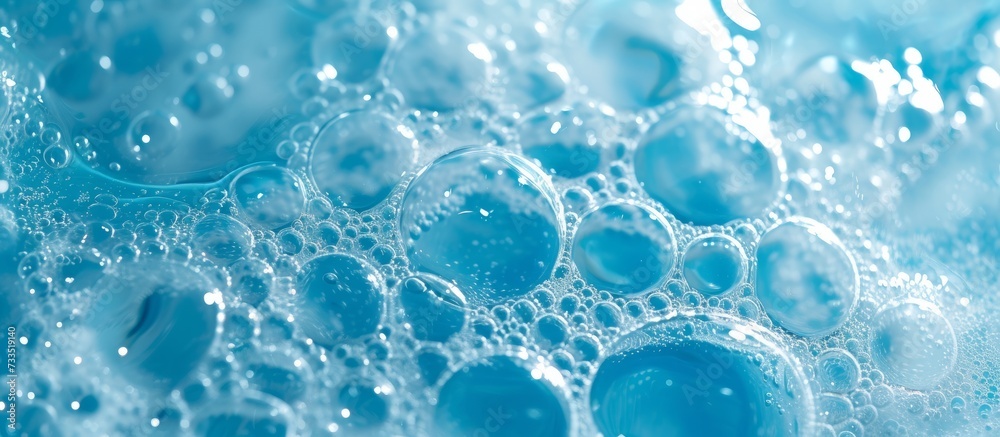 Shampoo Closeup: Mesmerizing Bubbles on Blue Background in Shampoo Closeup Shampoo Closeup: Mesmerizing Bubbles on Blue Background in Shampoo Closeup