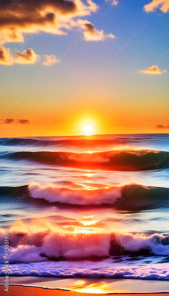 Sunset, Sky, Landscape, Nature, Scenic, Horizon, Sun, Evening, Beauty, Dusk, Twilight, Golden Hour, Orange, Atmospheric, Peaceful, AI Generated