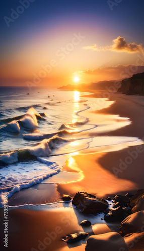Sunset, Sky, Landscape, Nature, Scenic, Horizon, Sun, Evening, Beauty, Dusk, Twilight, Golden Hour, Orange, Atmospheric, Peaceful, AI Generated