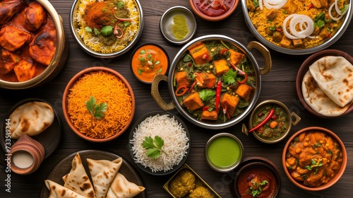 Vibrant Indian Cuisine Feast A Colorful Assortment of Traditional Dishes