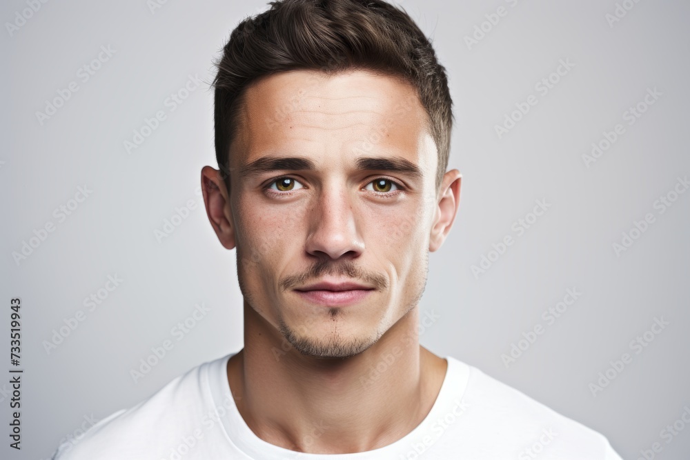 Portrait of handsome young man in white shirt. Studio shot. Portrait of handsome young man in white shirt. Studio shot.