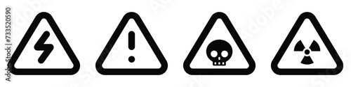 set black triangular icon radioactive nuclear sign electric alert voltage warning danger symbol alert caution hazard danger traffic vector flat design for website mobile isolated white Background
