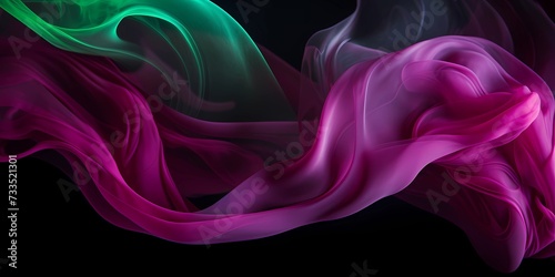 Abstract magenta smoke mixed with green on a black background