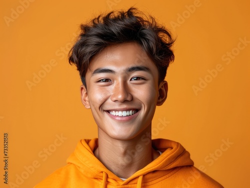 happy smiling asian man in a professional studio background © hakule