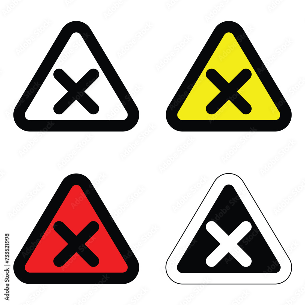 set attention triangle different colour crossing sign x stop traffic warning caution isolated symbol logo hazard danger badge road mark vector flat design for website mobile isolated white Background set attention triangle different colour crossing sign x stop traffic warning caution isolated symbol logo hazard danger badge road mark vector flat design for website mobile isolated white Background