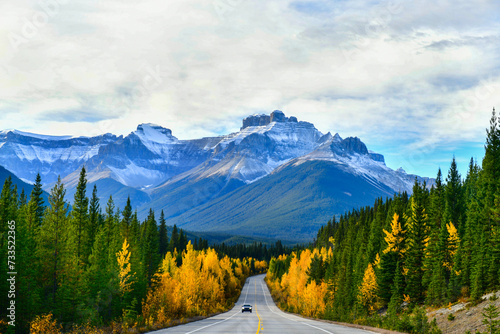 The road 93 beautiful "Icefield Parkway" in Autumn Jasper National park,Canada