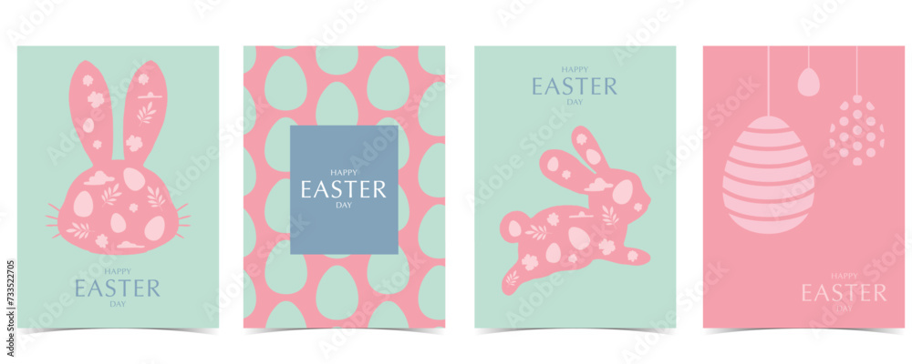 Collection of easter background set with rabbit and egg in silhouette style Editable vector illustration for A4 vertical postcard