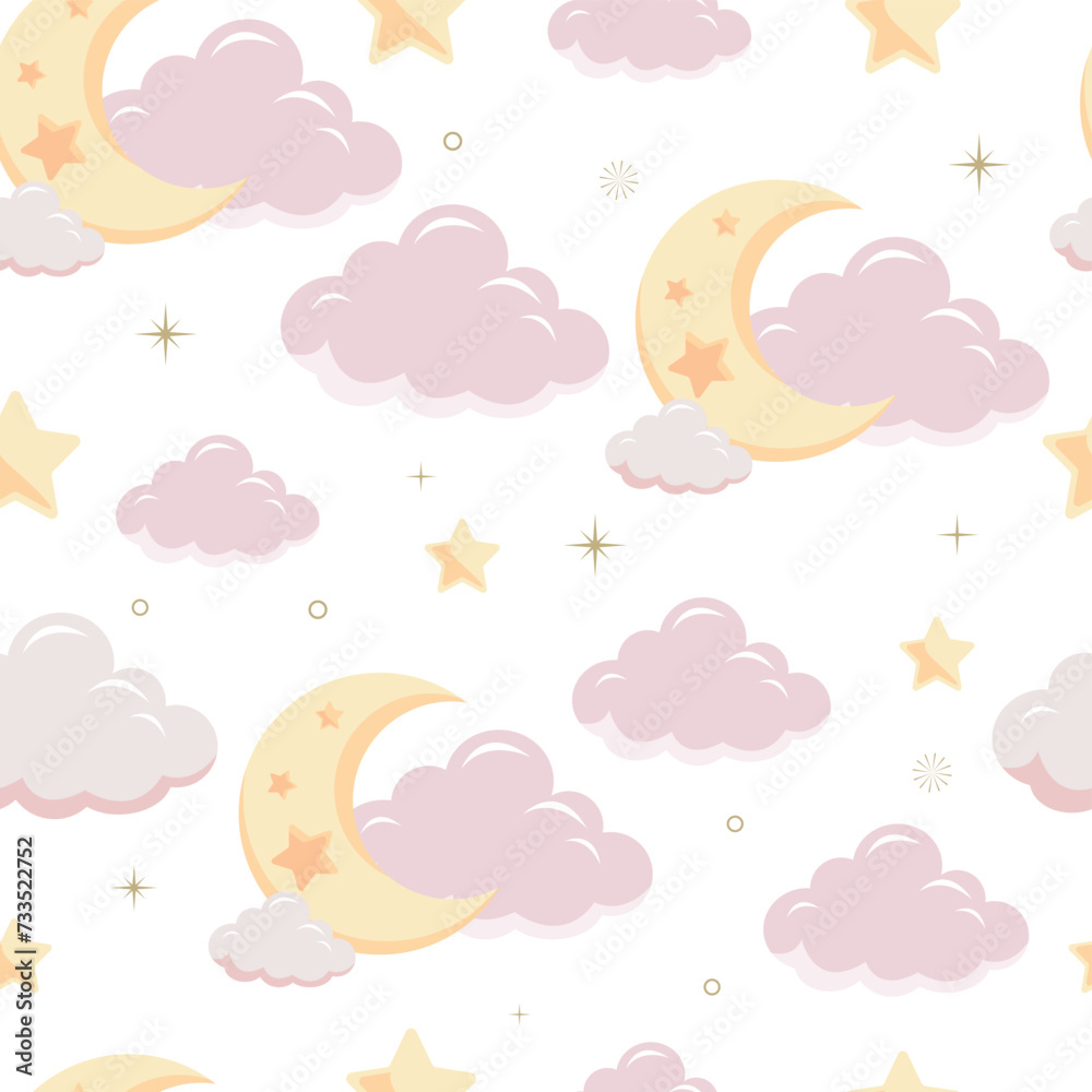 Twinkle pink baby seamless pattern with cloud and star