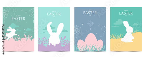 Collection of easter background set with rabbit and egg in silhouette style Editable vector illustration for A4 vertical postcard
