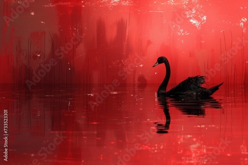 Illustration of a Black Swan, Black Swan Event Concept  - a Symbol of Market Volatility and Economic Crisis. Unexpected, Unplanned Sudden Financial Chaos. Generative AI.
