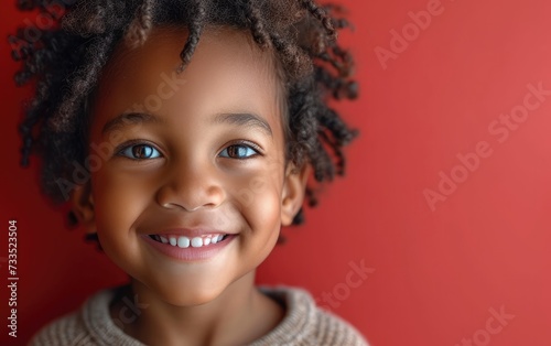happy smiling African American kid in a professional studio background