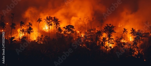Human-caused wildfire catastrophe in tropical forests.
