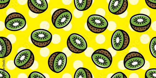 Kiwi illustration background. Seamless pattern. Vector.                                                    