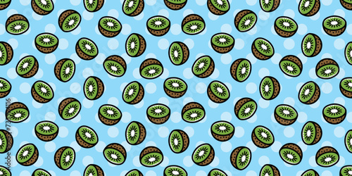 Kiwi illustration background. Seamless pattern. Vector. キウイのイラストパターン　背景素材