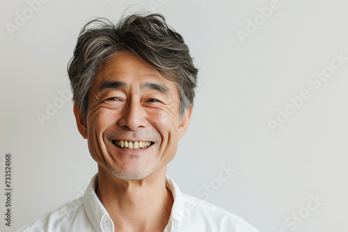 白い歯を見せて微笑むシニア男性 AI生成画像