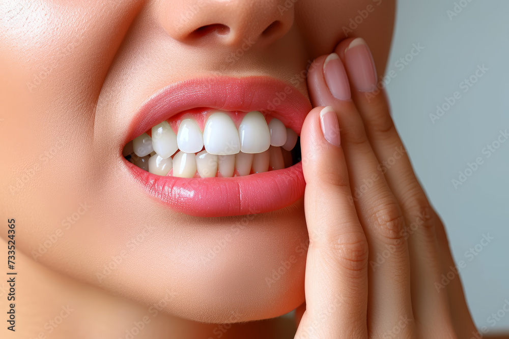 Obraz premium A person gripping their jaw with evident discomfort, indicating the presence of a toothache. Concept of dental pain and oral distress. Generative Ai.